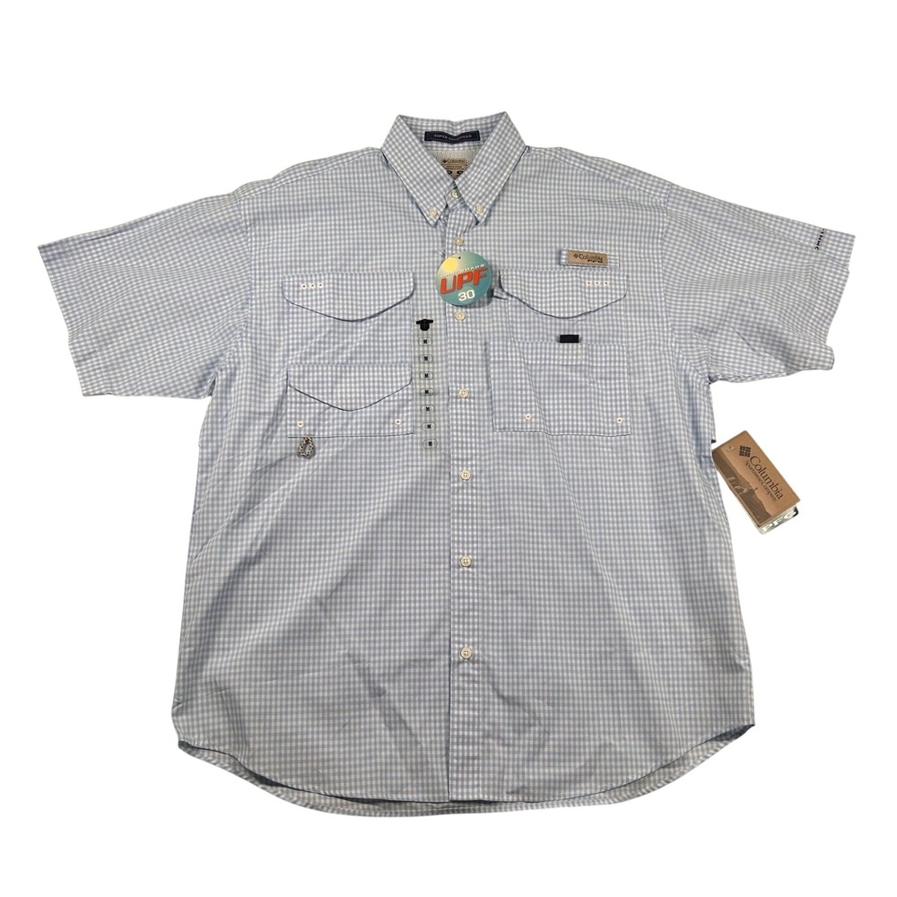 Columbia PFG Shirt Mens M Super Bonehead Classic Fishing Gingham Plaid Outdoor
